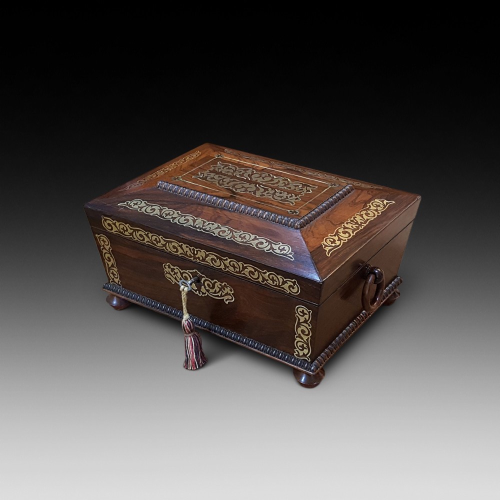 Regency Rosewood and Brass Inlaid Jewellery Box