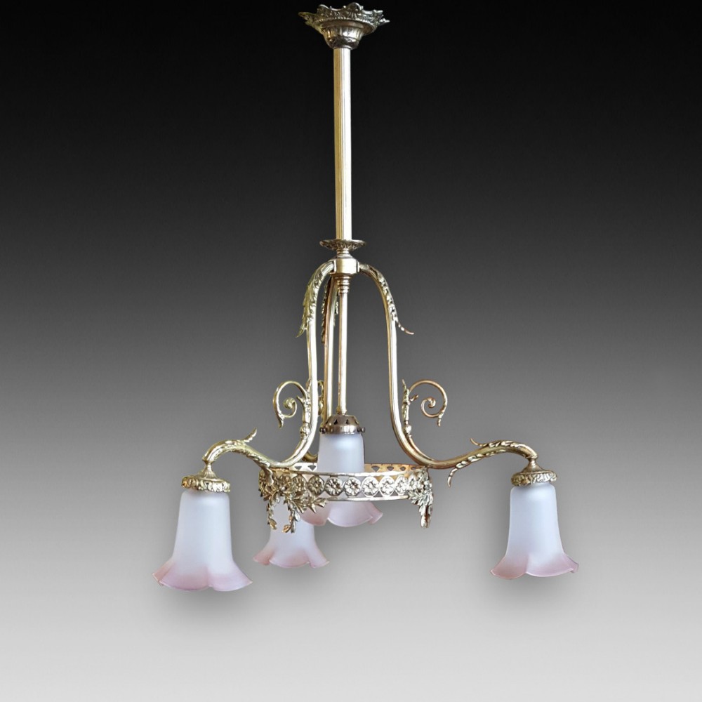 French cast brass three branch chandelier