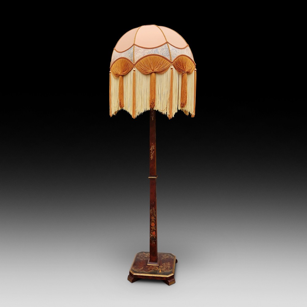Chinoiserie red lacquered standard lamp