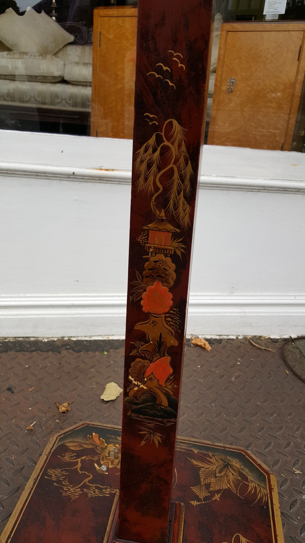 Chinoiserie red lacquered standard lamp View VII