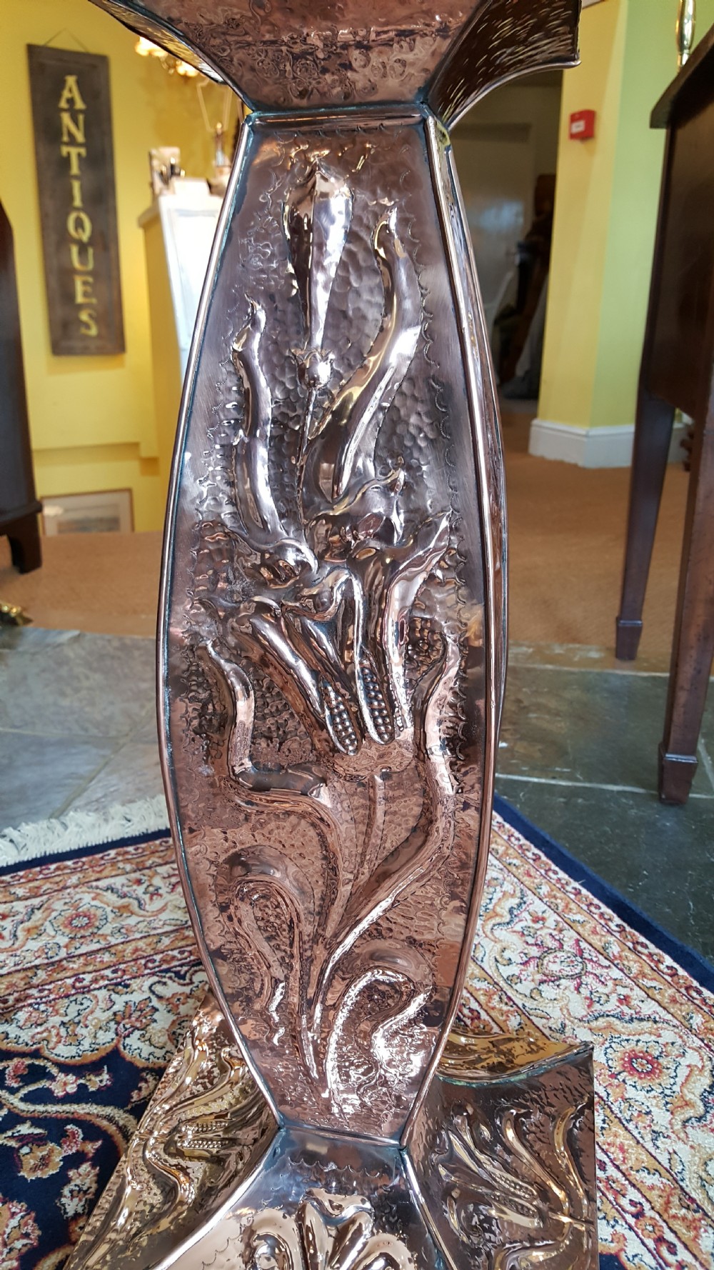 Arts & Crafts beaten copper jardiniere stand View III
