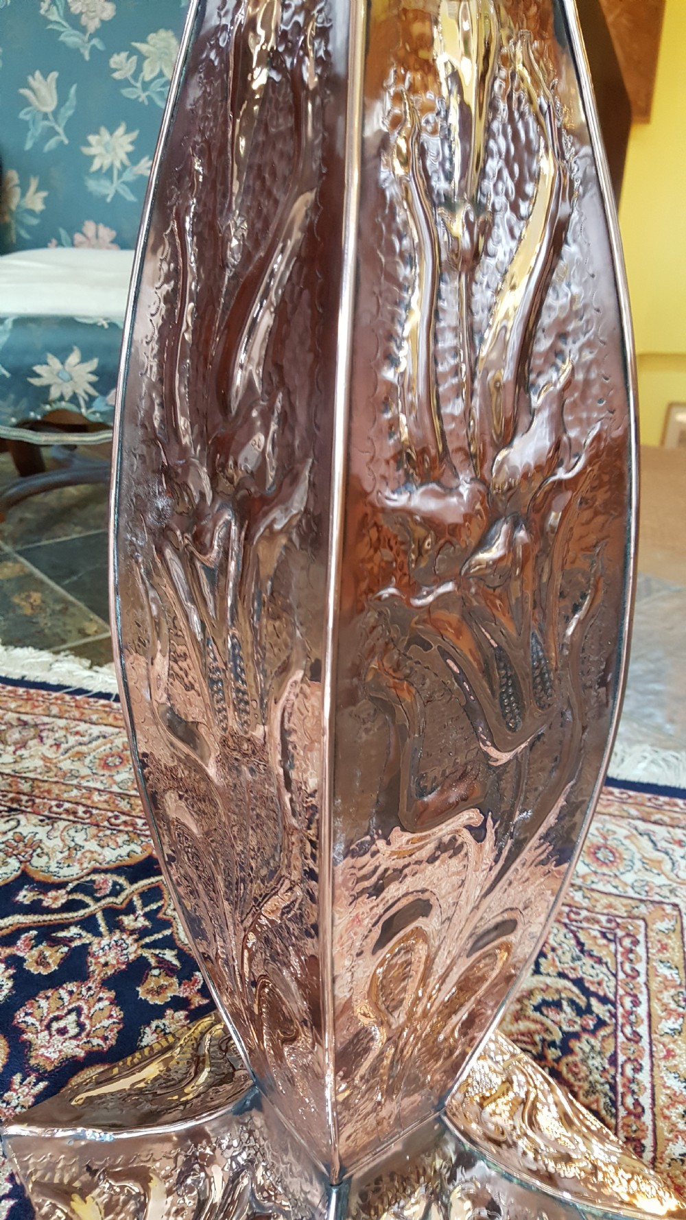 Arts & Crafts beaten copper jardiniere stand View VI