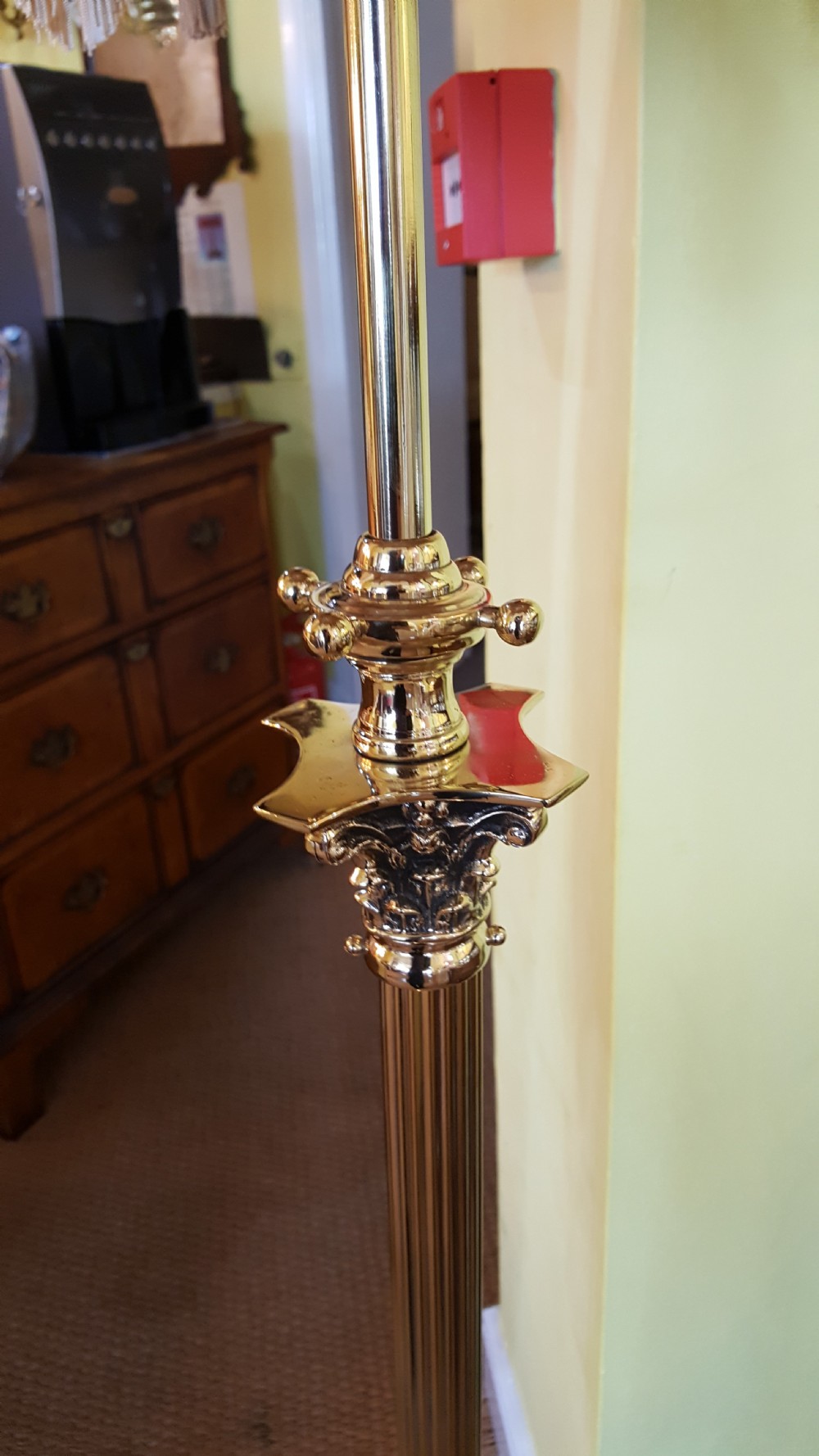 Edwardian brass corinthian column standard lamp View V