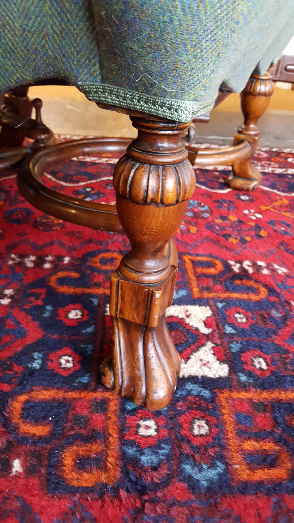 Edwardian Mahogany Armchair upholstered in Harris Tweed View VI
