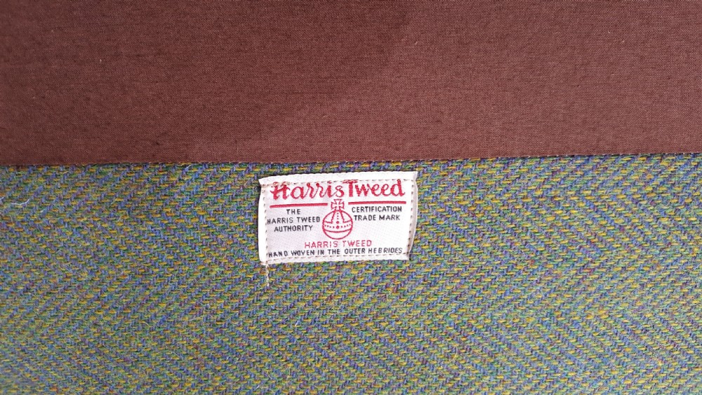 Edwardian Mahogany Armchair upholstered in Harris Tweed View X