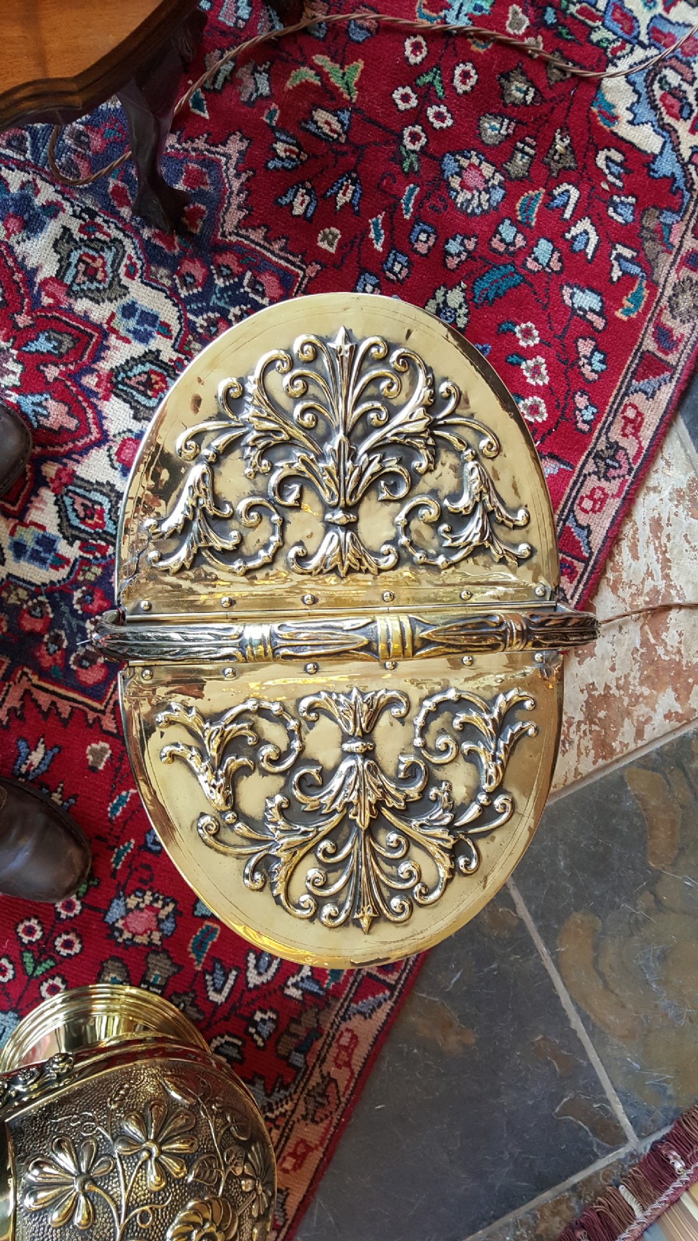 Victorian embossed brass coal receiver View IV