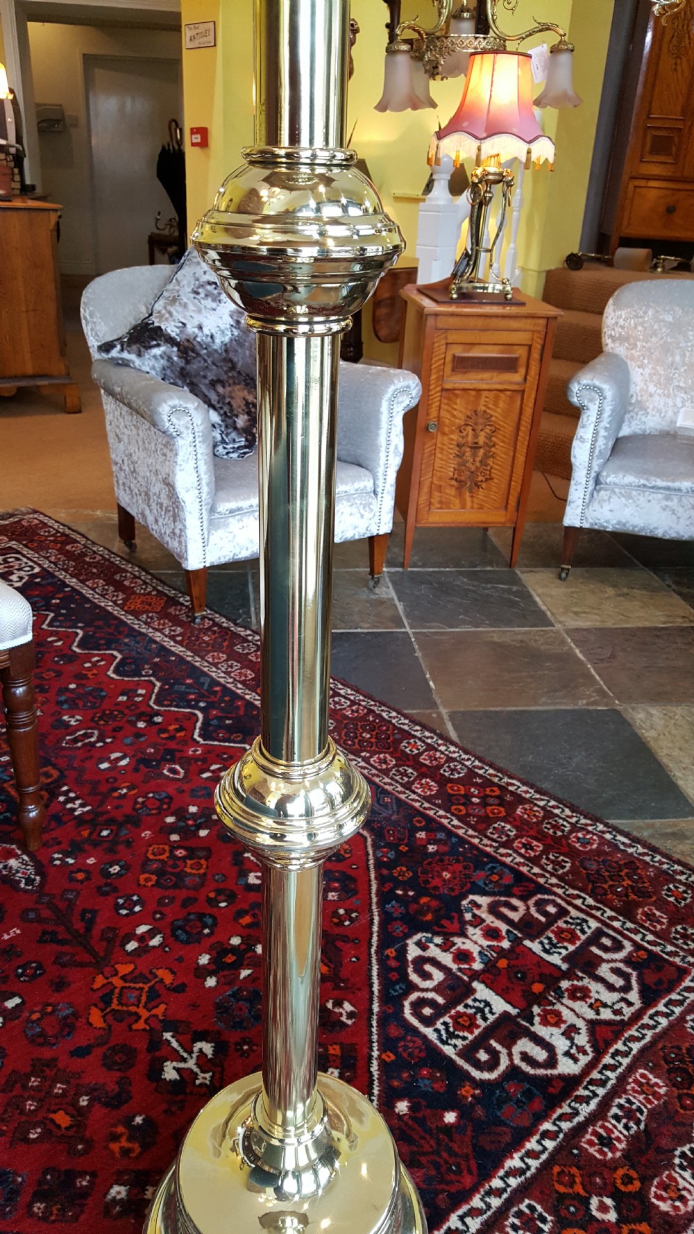 19thC Ecclesiastical Bulbous Brass Candle Stand  View IV