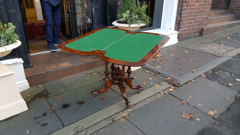High Victorian Burr Walnut Card Table View VII