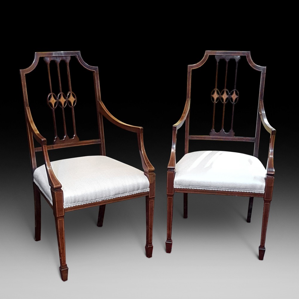 Pair of Edwardian Inlaid Mahogany Salon Chairs