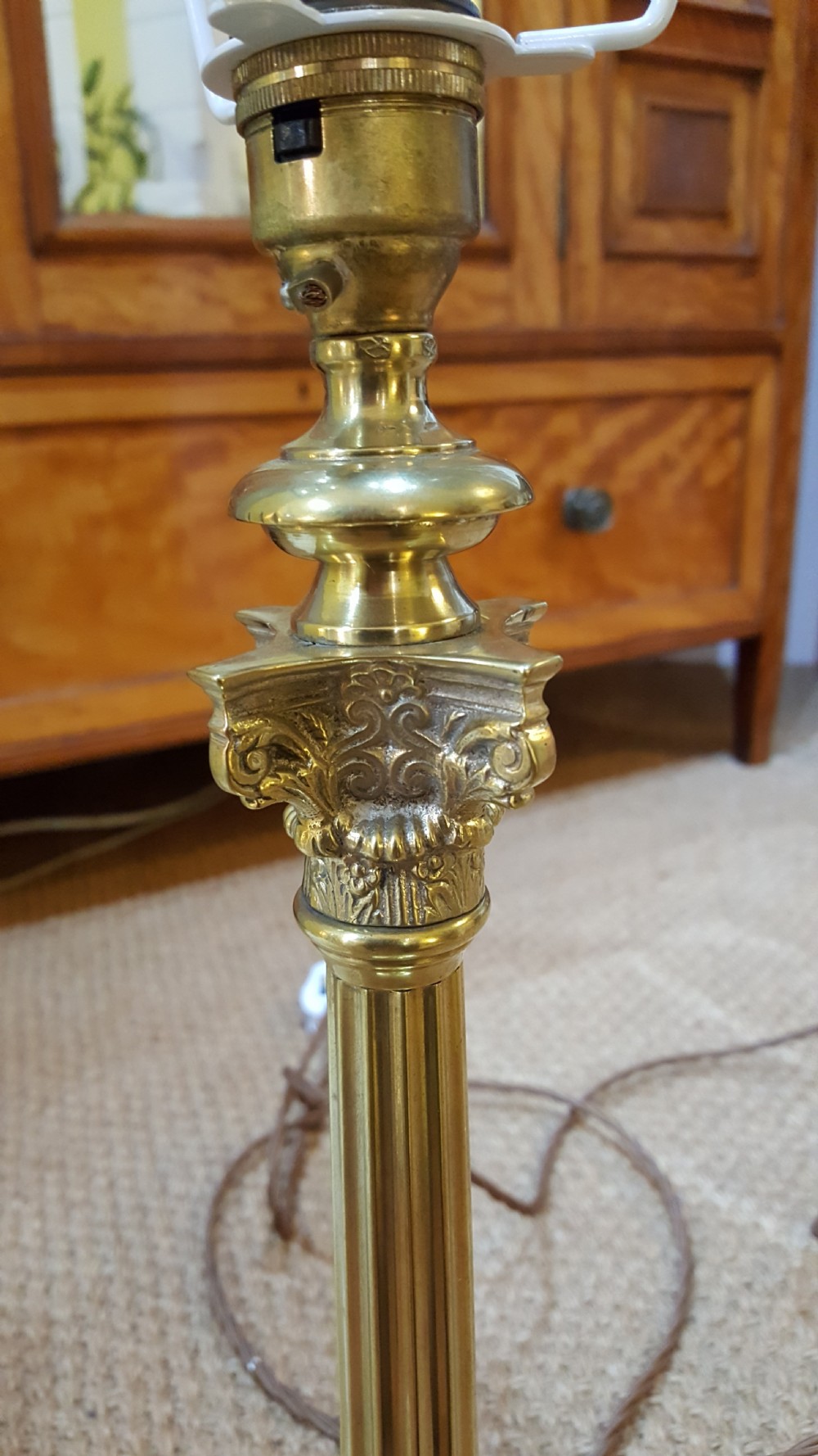 Slender Edwardian Brass Table Lamp View V