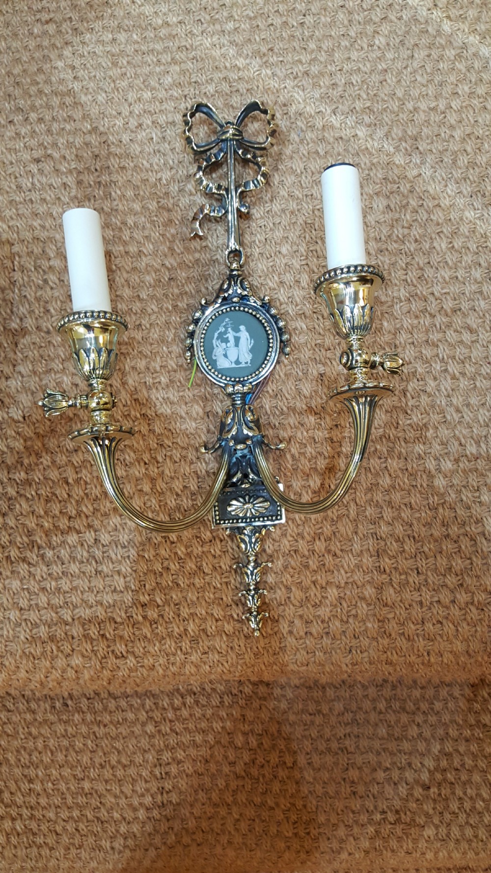 Pair of Edwardian Adam Style Brass Twin Wall Lights View II