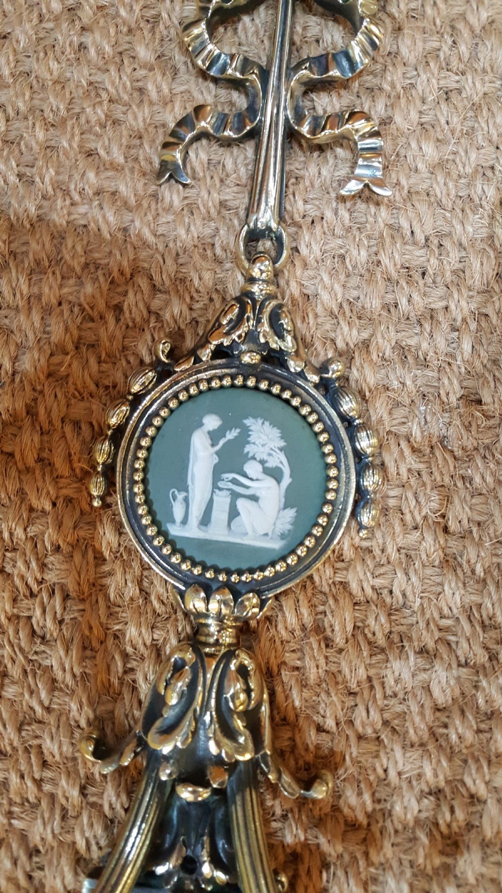 Pair of Edwardian Adam Style Brass Twin Wall Lights View V