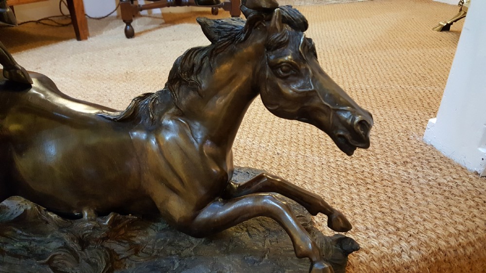 Large 19th Century Bronze Equestrian Group View V