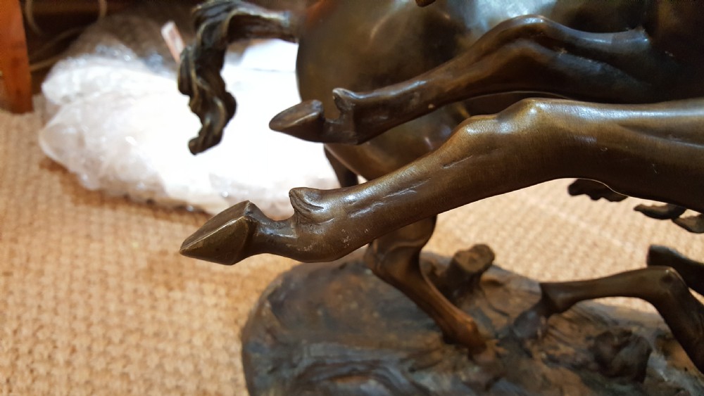 Large 19th Century Bronze Equestrian Group View VI