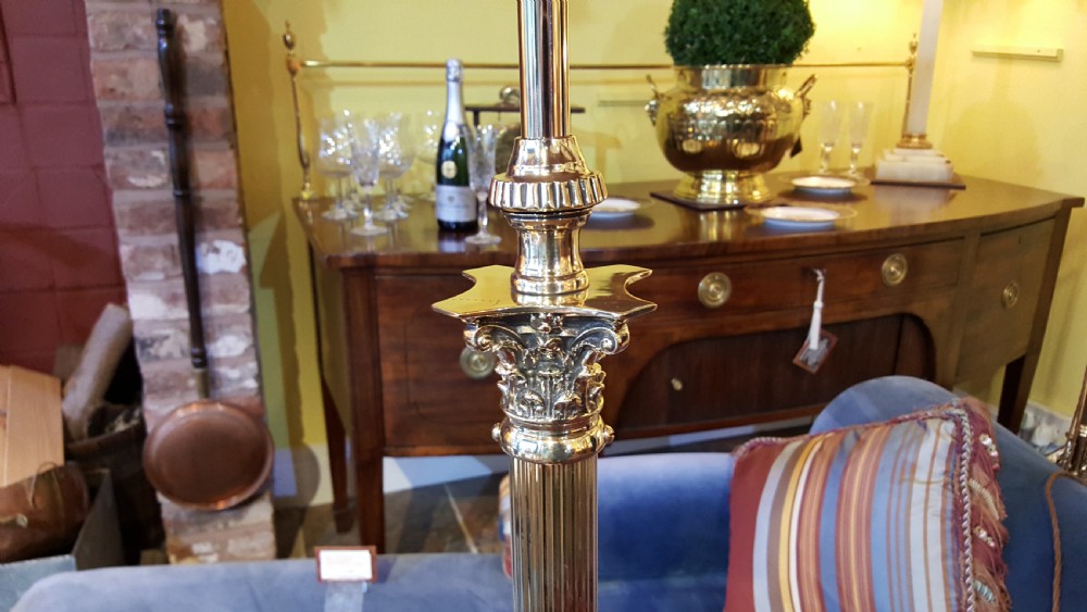Edwardian brass Corinthian column standard lamp View II