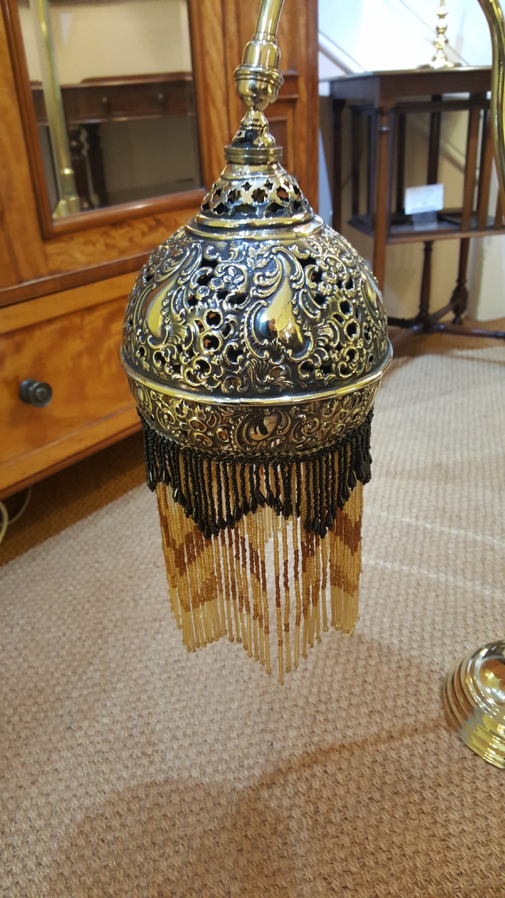 Edwardian Persian Influenced Pierced Brass Table Lamp View II