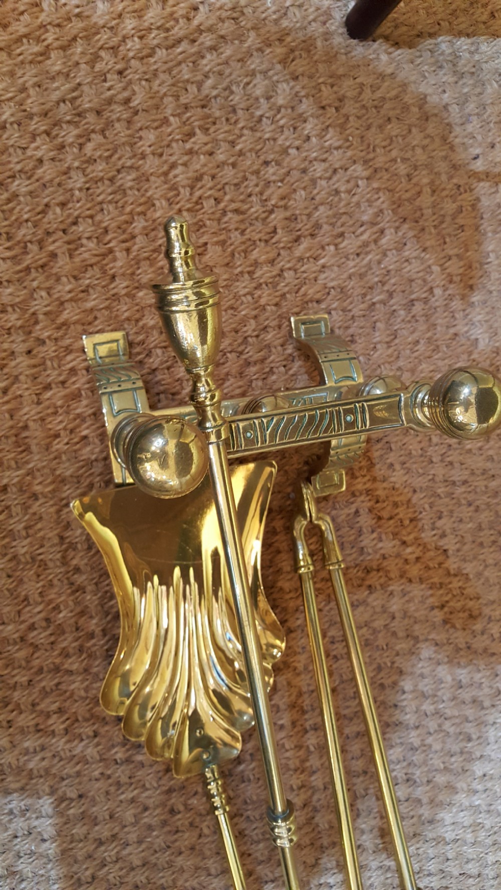 Edwardian Adam Style Brass Fireside Set View III