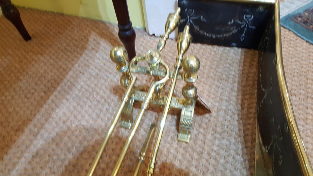 Edwardian Adam Style Brass Fireside Set View IV