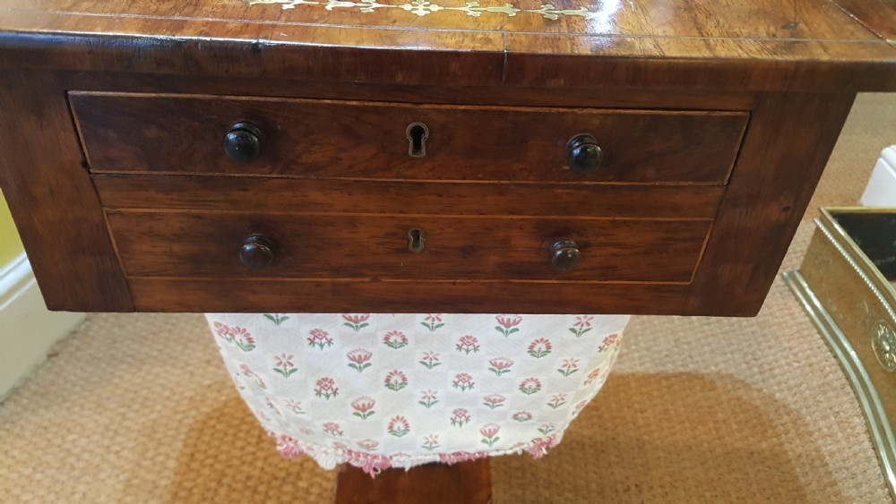 Regency Rosewood and Brass Inlaid Pemroke Work Table View IV