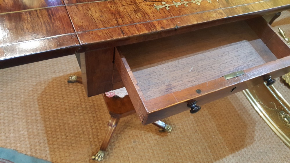 Regency Rosewood and Brass Inlaid Pemroke Work Table View V