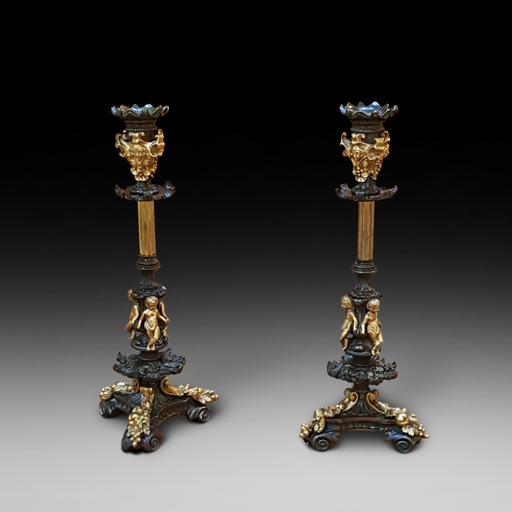 Pair Victorian Bronze Candlesticks
