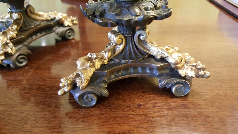 Pair Victorian Bronze Candlesticks View II