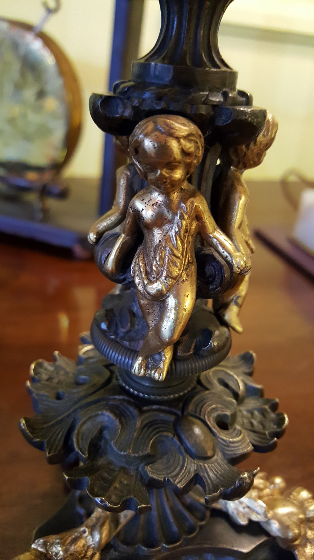 Pair Victorian Bronze Candlesticks View IV