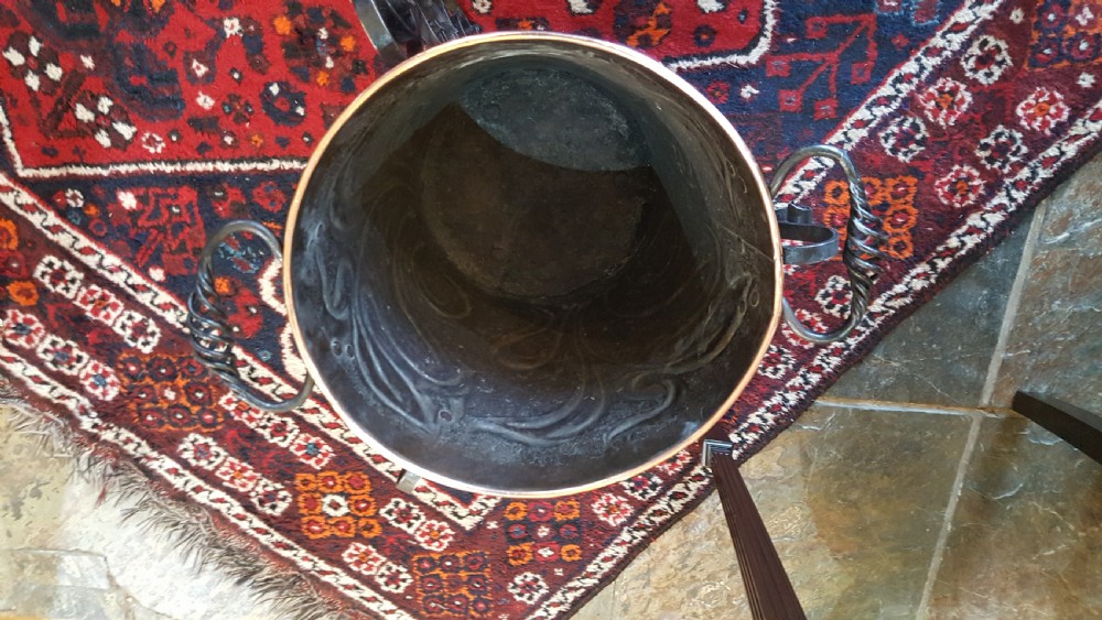 Arts and Crafts copper and wrought iron coal bucket View III
