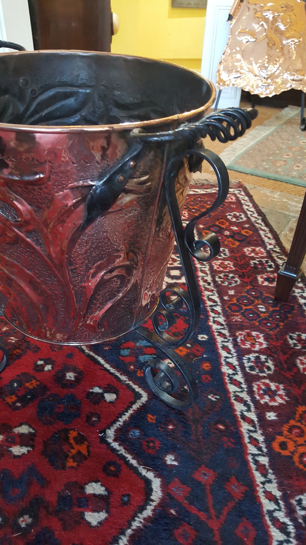 Arts and Crafts copper and wrought iron coal bucket View IV