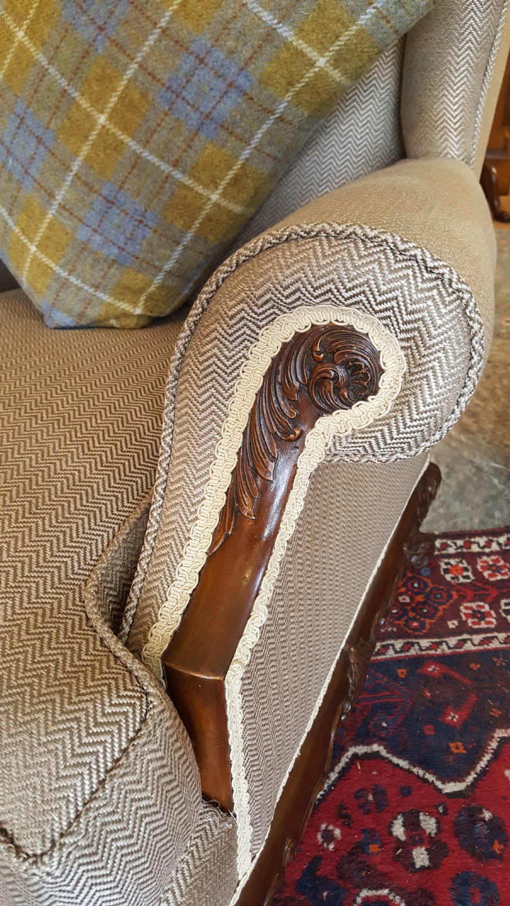 Pair of 1920's Mahogany Framed Wing Armchairs View II