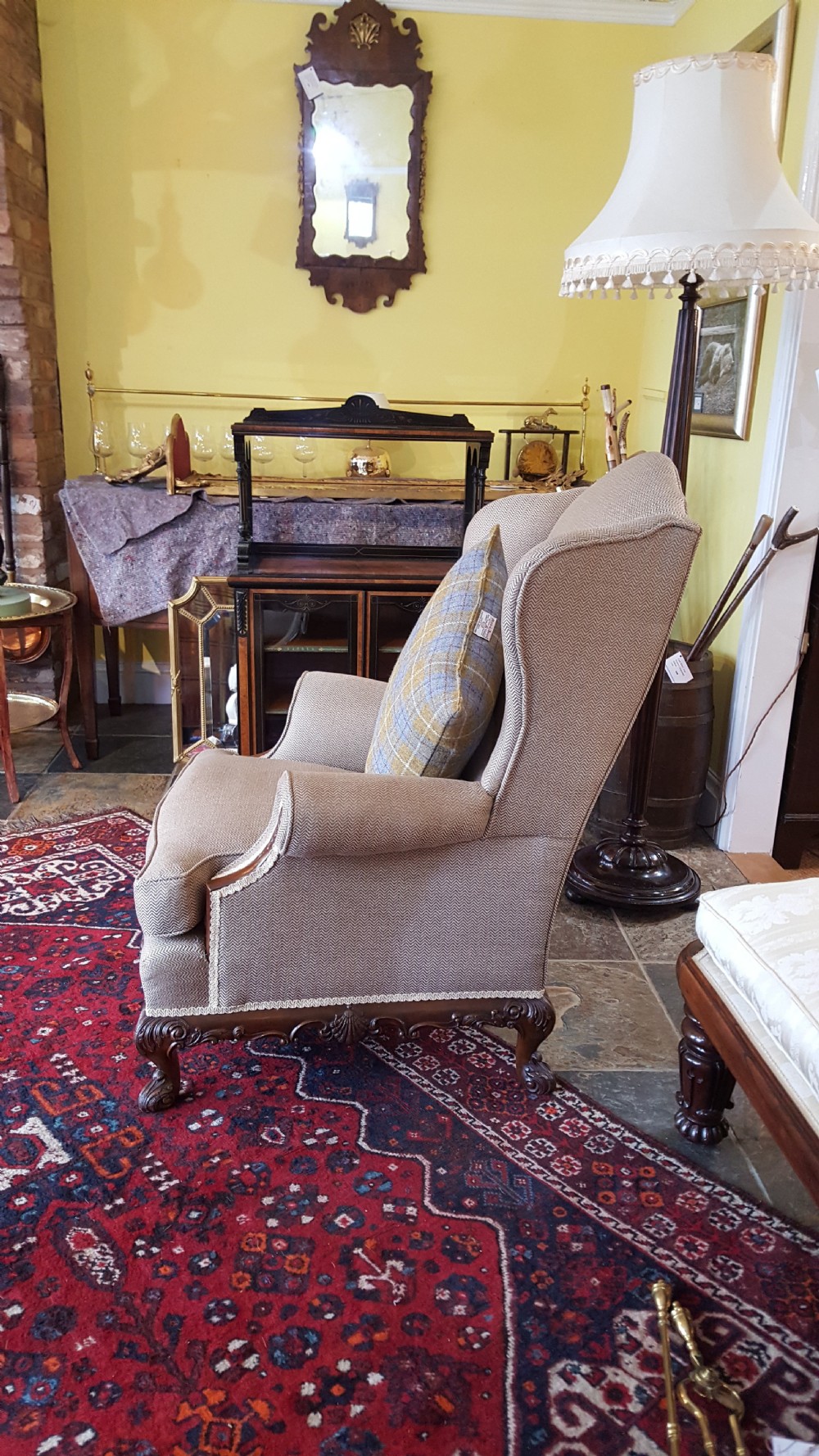 Pair of 1920's Mahogany Framed Wing Armchairs View IV