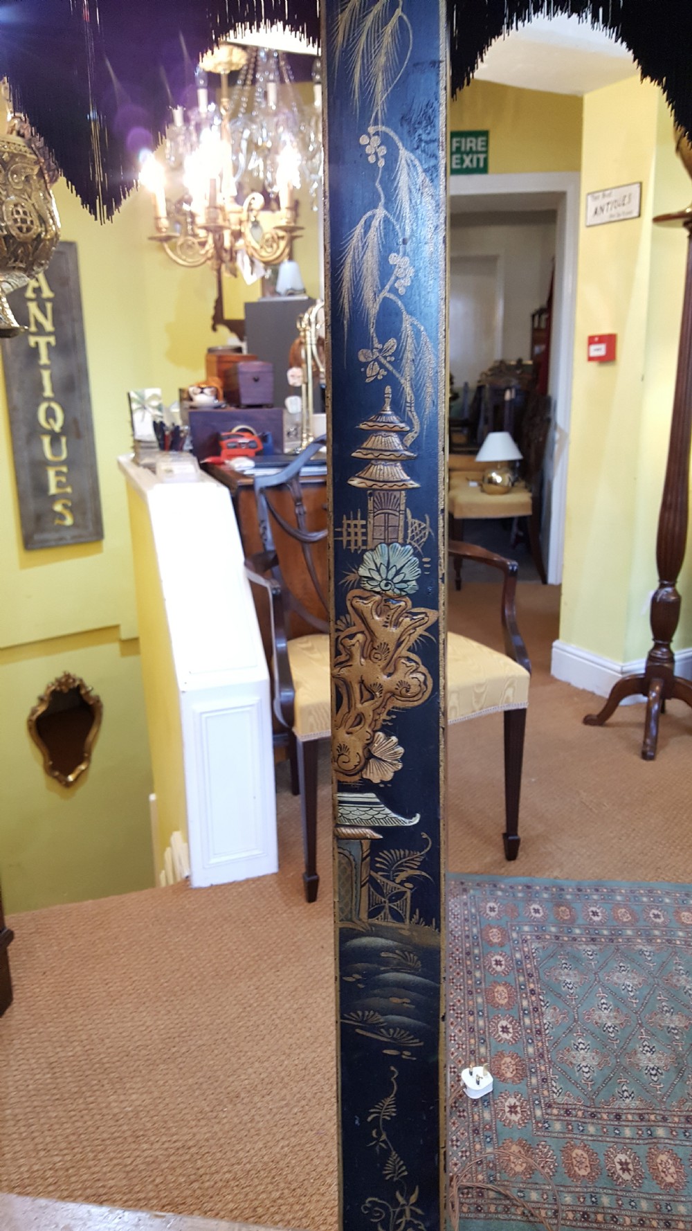 Chinoiserie Black Lacquered and Painted Standard Lamp View III
