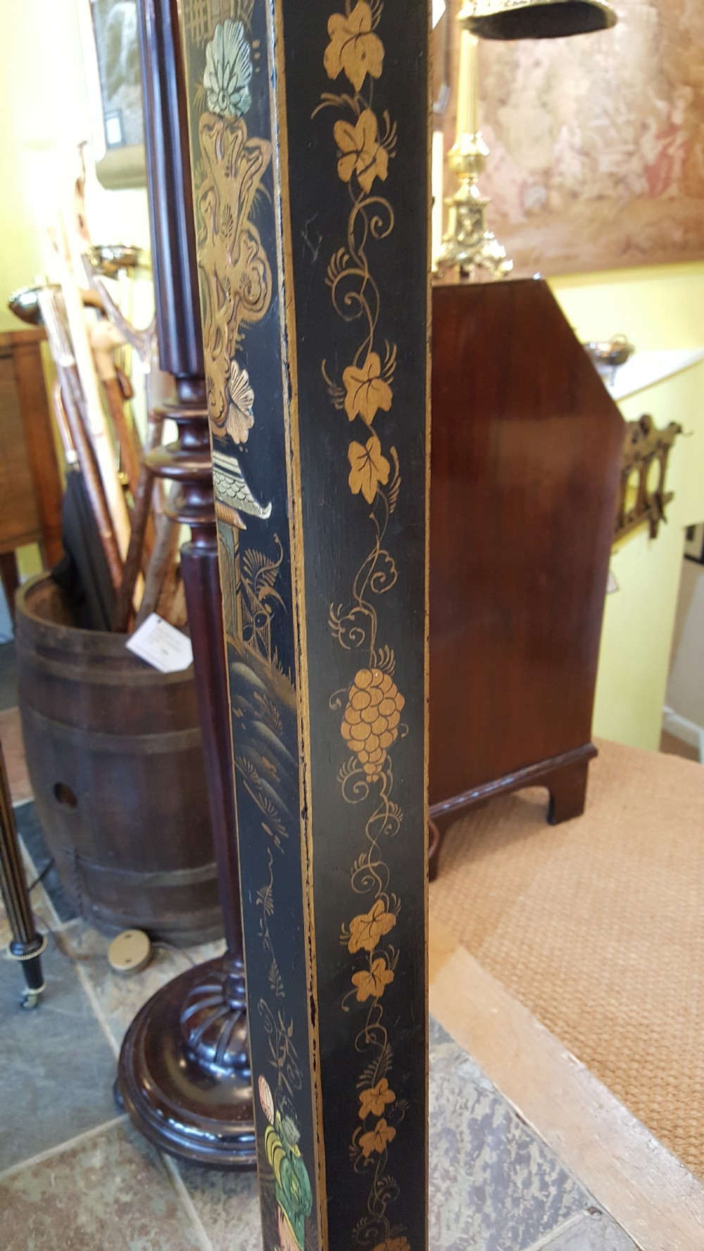 Chinoiserie Black Lacquered and Painted Standard Lamp View V