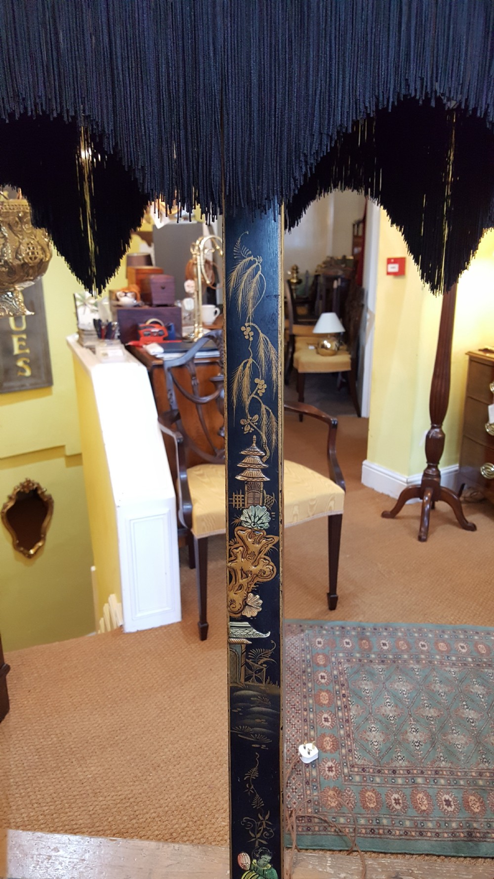 Chinoiserie Black Lacquered and Painted Standard Lamp View VI