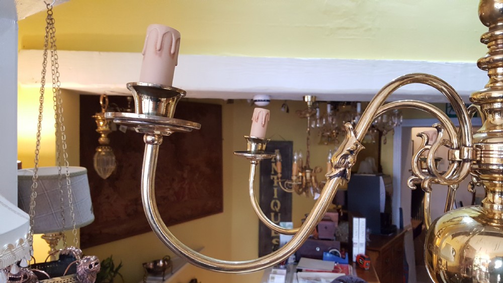 Dutch brass six branch chandelier View IV