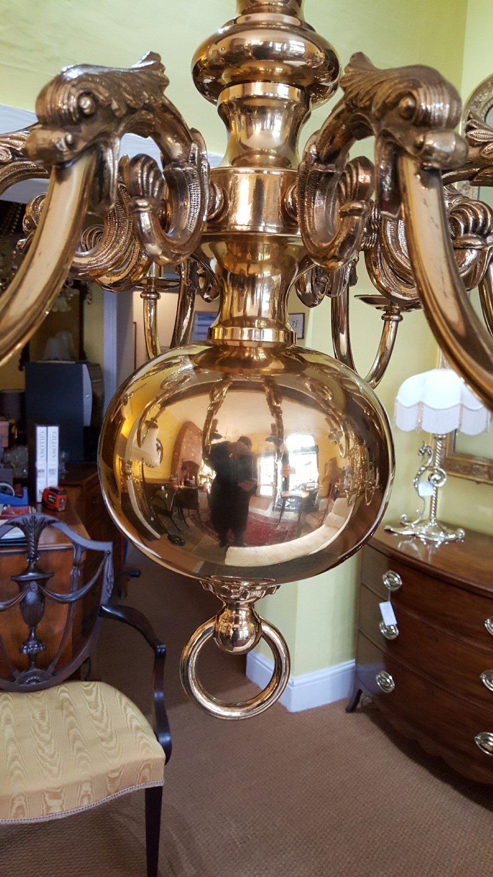 A large brass eight branch chandelier View III