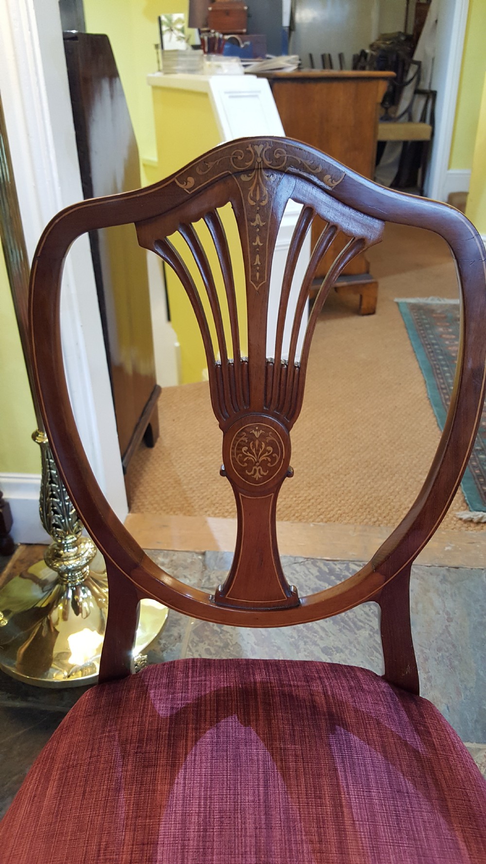 Pair of Edwardian Mahogany and Marquetry Chairs View II