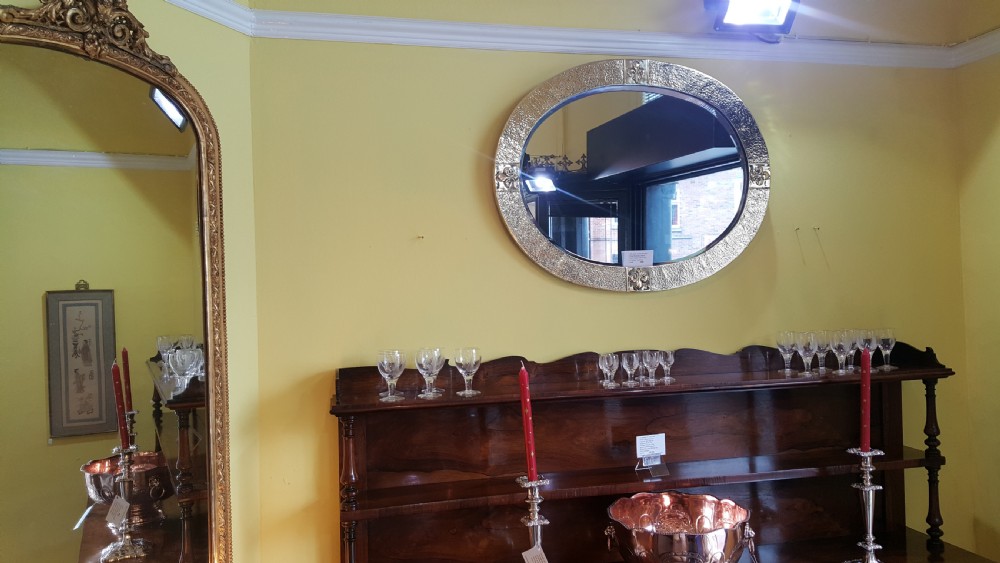 Arts and Crafts Beaten Brass Bevelled Mirror View IV