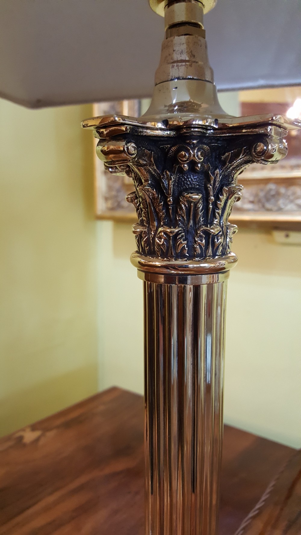 Edwardian Brass Corinthian Column Table Lamp View III