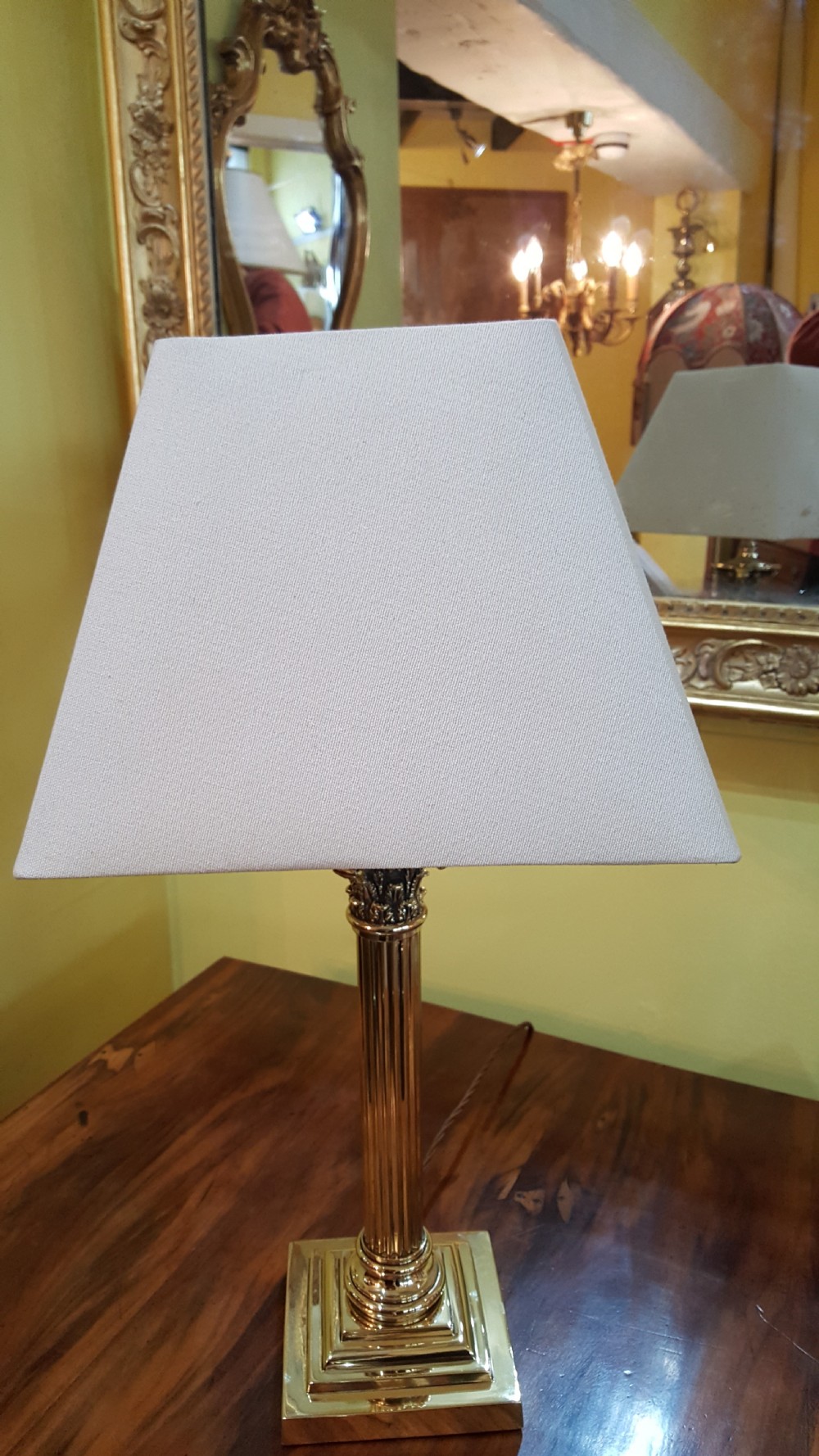 Edwardian Brass Corinthian Column Table Lamp View V