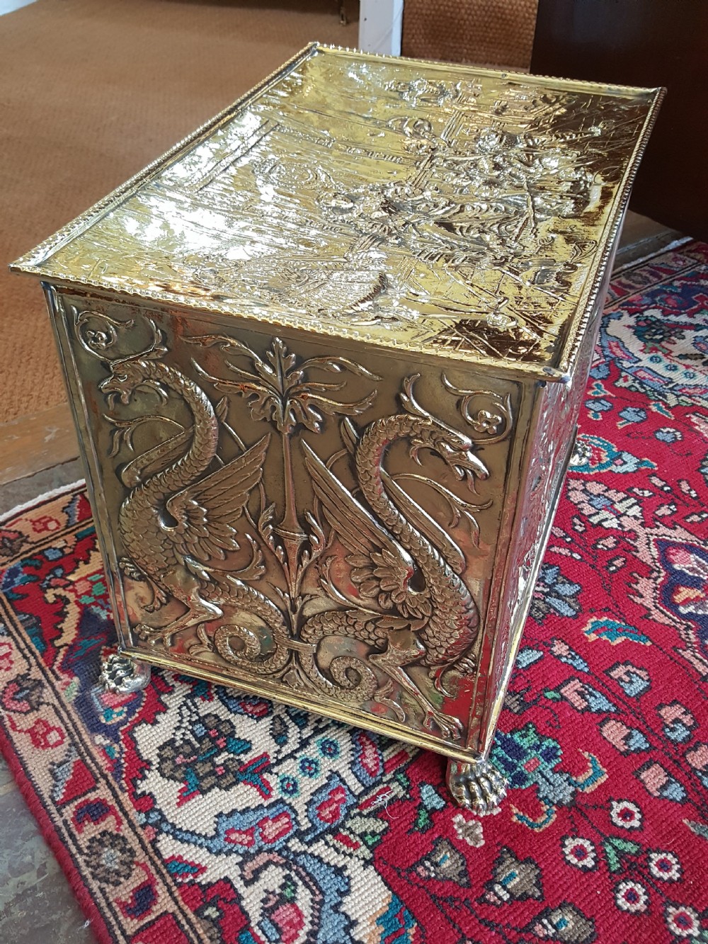 Victorian Pressed Brass Log Bin View VII