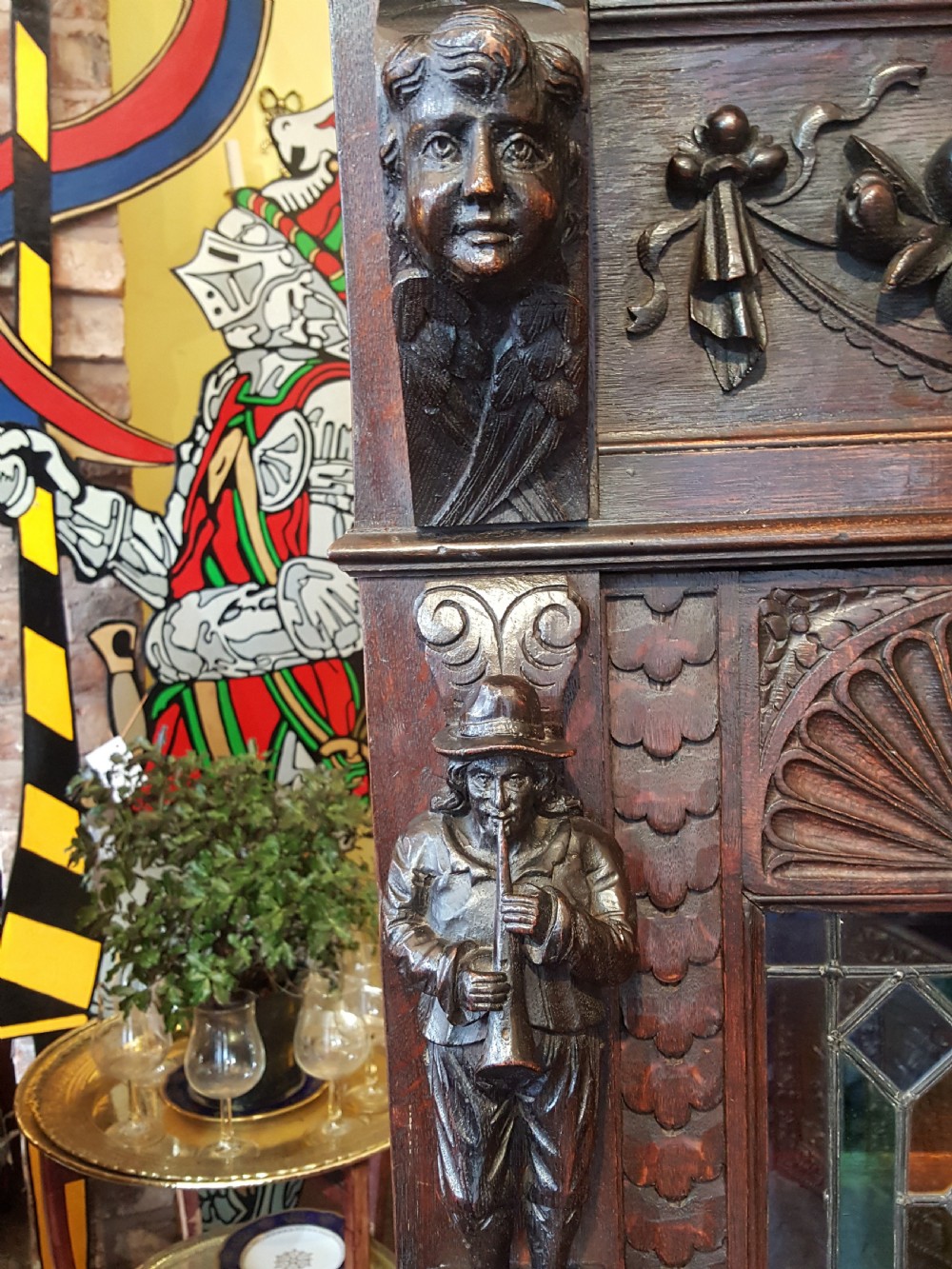 Late19thC Flemish Carved Oak Corner Cabinet View II