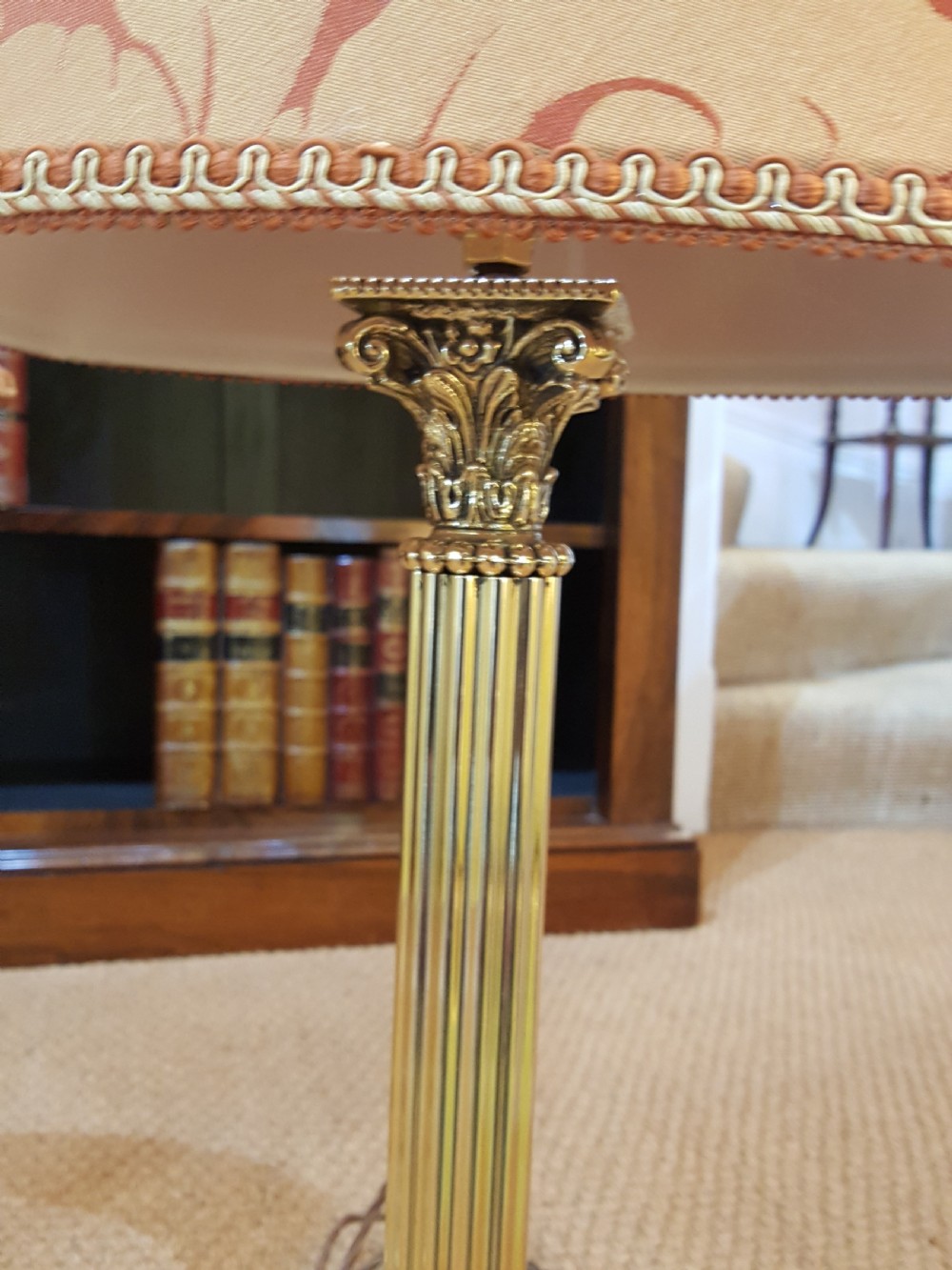 Pair of 1930's Brass Corinthian Column Table Lamp View III