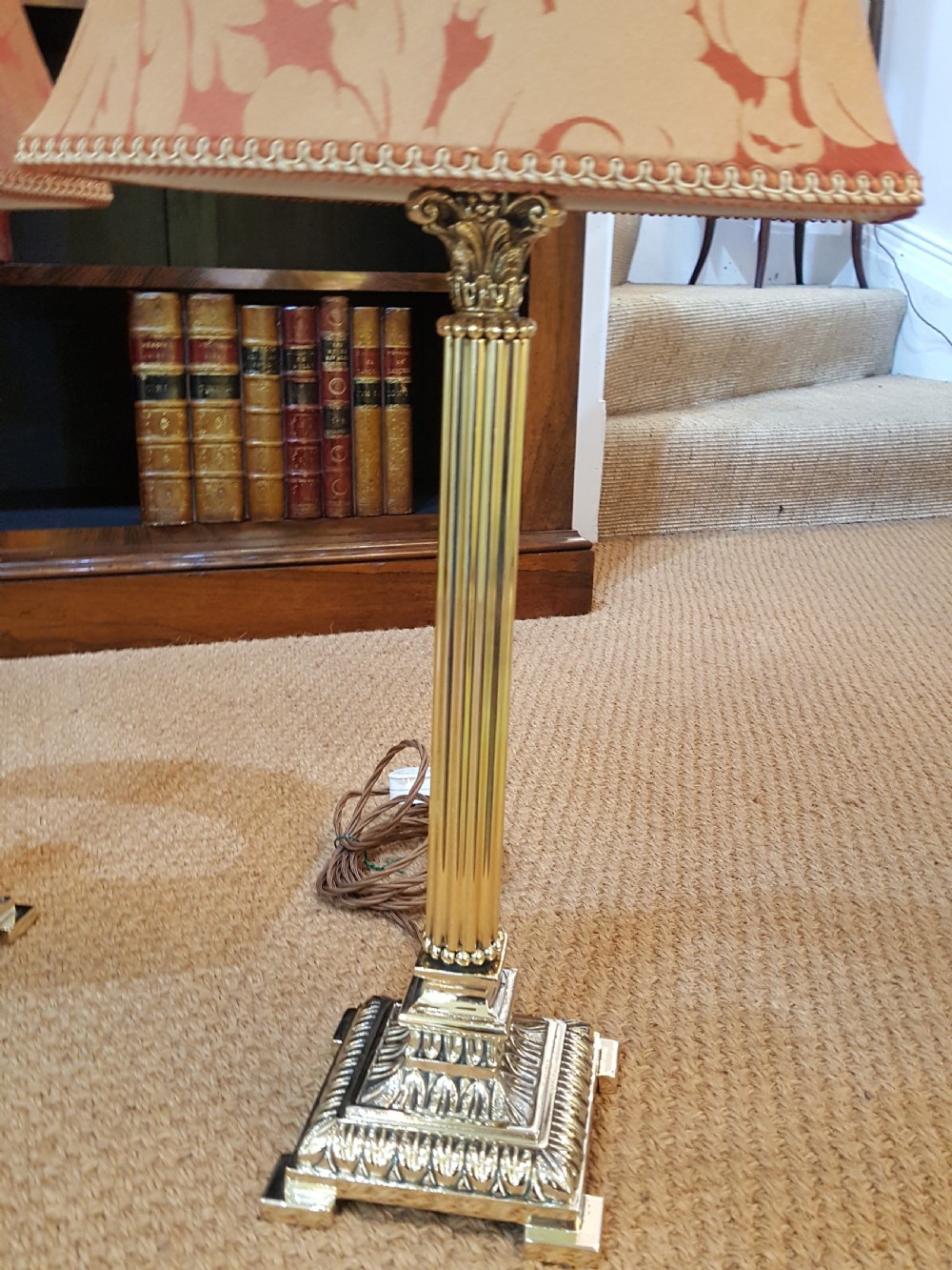 Pair of 1930's Brass Corinthian Column Table Lamp View IV