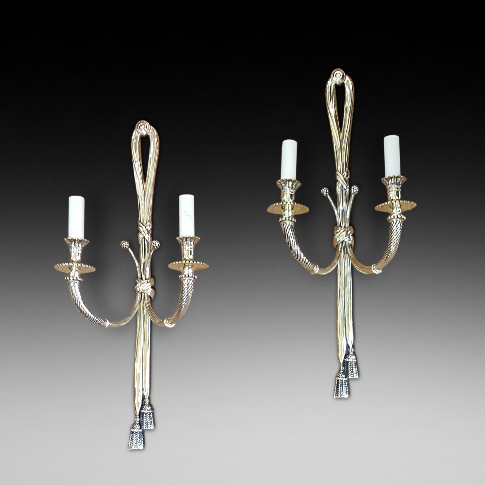 Pair of Early 20thC Brass Twin Branch Wall Lights