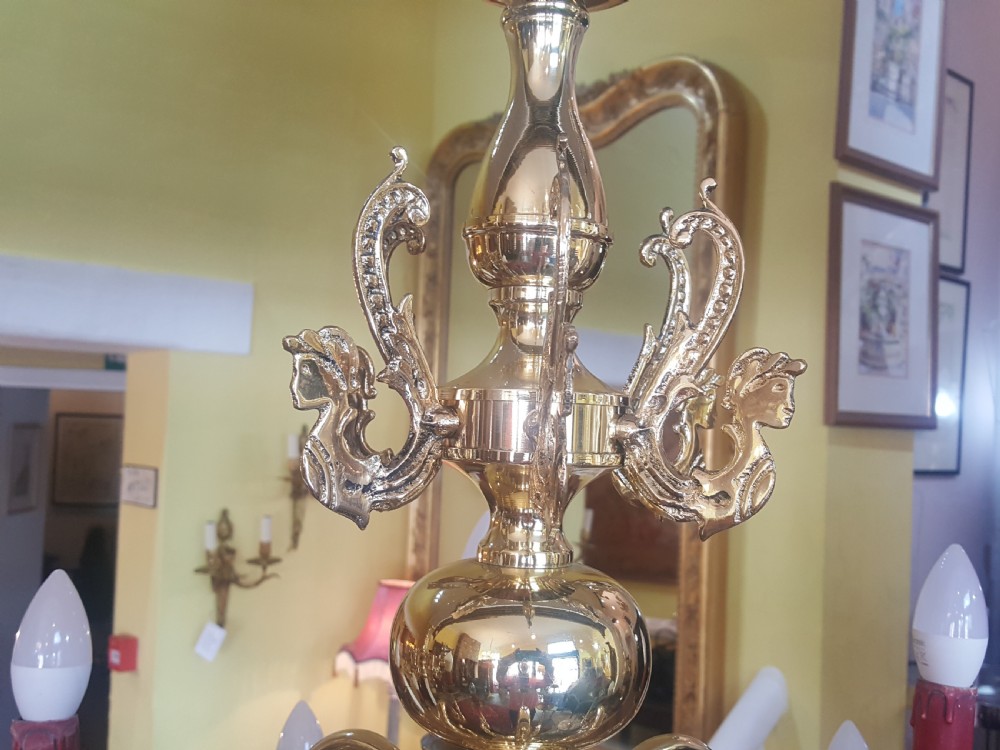 1930's Dutch Brass 12 Arm Chandelier View II