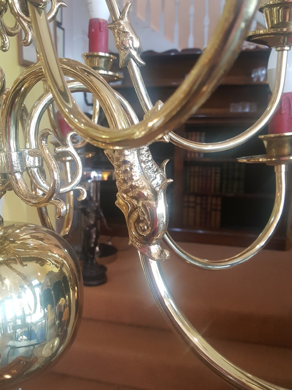 1930's Dutch Brass 12 Arm Chandelier View III