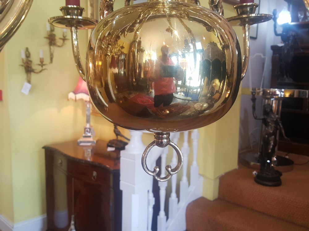 1930's Dutch Brass 12 Arm Chandelier View IV