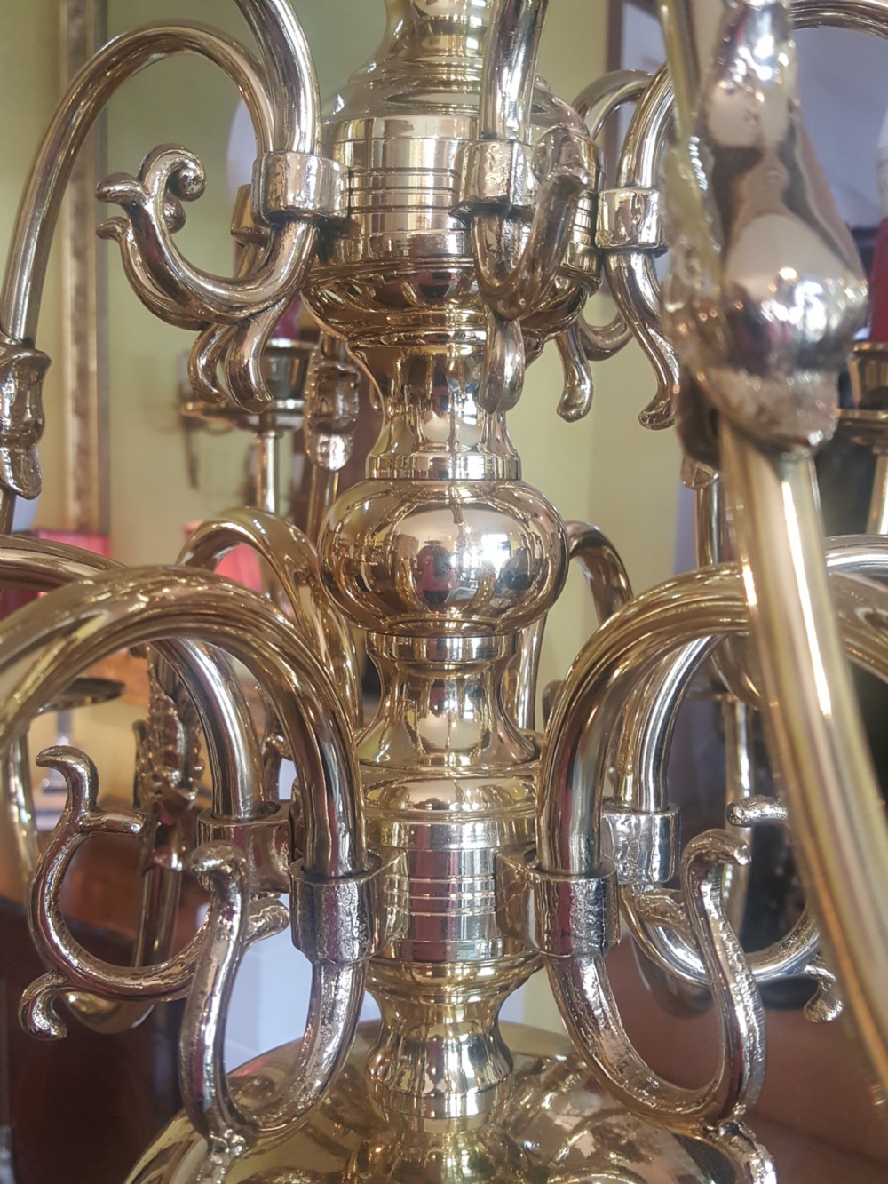 1930's Dutch Brass 12 Arm Chandelier View V