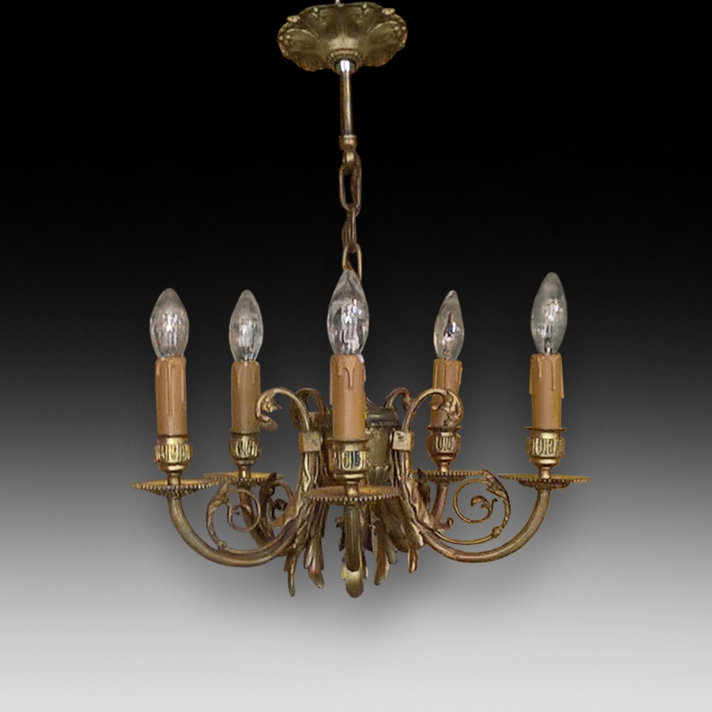 Early 20thC Gilt Metal 5 Arm Chandelier